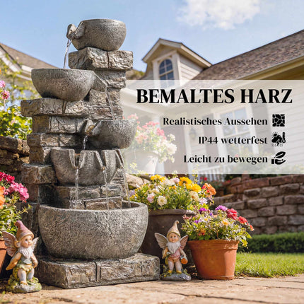 Gartenbrunnen für draußen mit 5-stufigem Wasserfall und LEDs