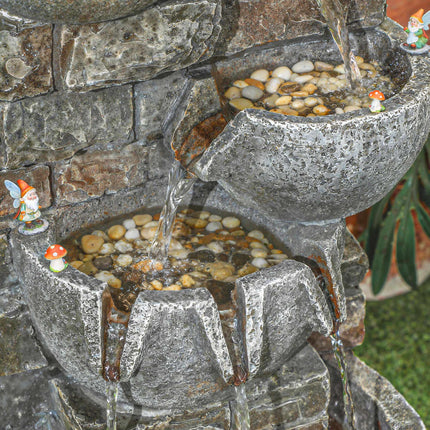 Gartenbrunnen für draußen mit 5-stufigem Wasserfall und LEDs