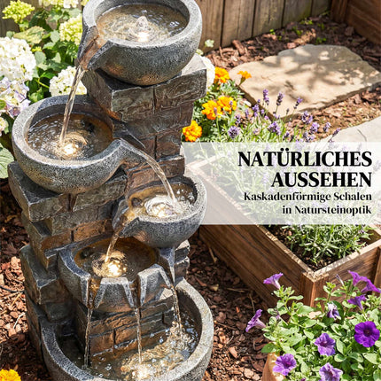 Gartenbrunnen für draußen mit 5-stufigem Wasserfall und LEDs