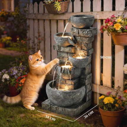 Gartenbrunnen für draußen mit 5-stufigem Wasserfall und LEDs
