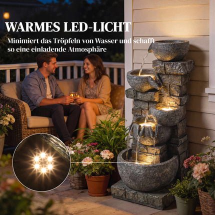 Gartenbrunnen für draußen mit 5-stufigem Wasserfall und LEDs