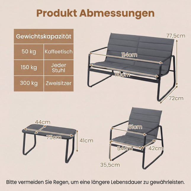 Gartenmöbel-Set mit Kissen – 4-teilig