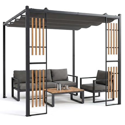 Outdoor Garden Pergola with Screens, Grey, 232x232 cm
