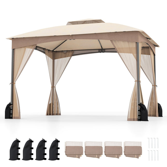 Gartenpavillon 3,6 x 3 m mit Moskitonetz & Sandsäcken