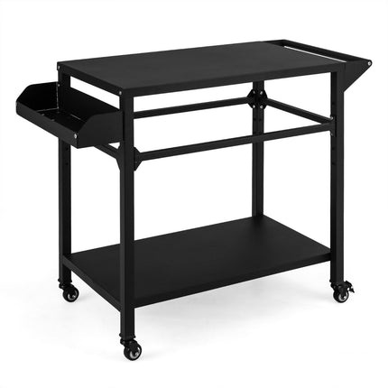 Outdoor-Grillwagen, Metallplatte, Ablagefach, 4 Rollen