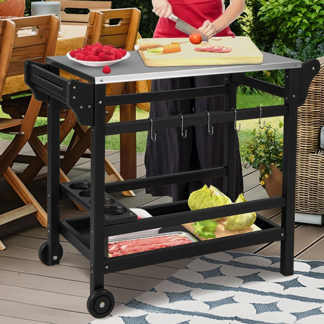 Outdoor-Grillwagen mit HDPE, Gewürzablage und Rädern