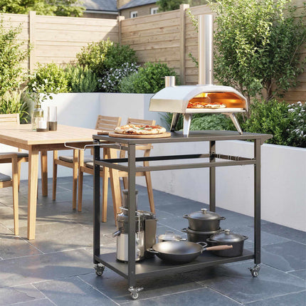 Outdoor-Grillwagen mit Rädern, 2-stufig, Schwarz, 113x50.5x88 cm