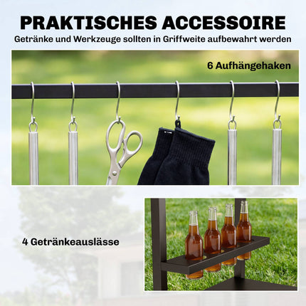 Outdoor-Grillwagen mit Rollen, Metall, 97x51x83 cm, Schwarz/Braun