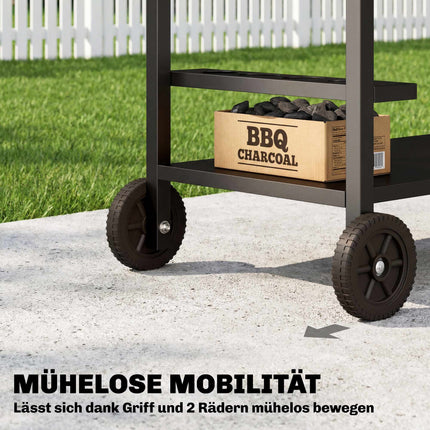 Outdoor-Grillwagen mit Rollen, Metall, 97x51x83 cm, Schwarz/Braun