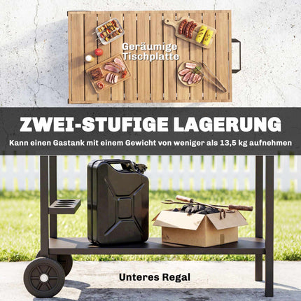 Outdoor-Grillwagen mit Rollen, Metall, 97x51x83 cm, Schwarz/Braun
