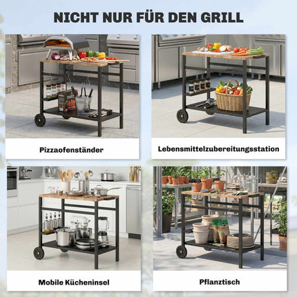 Outdoor-Grillwagen mit Rollen, Metall, 97x51x83 cm, Schwarz/Braun