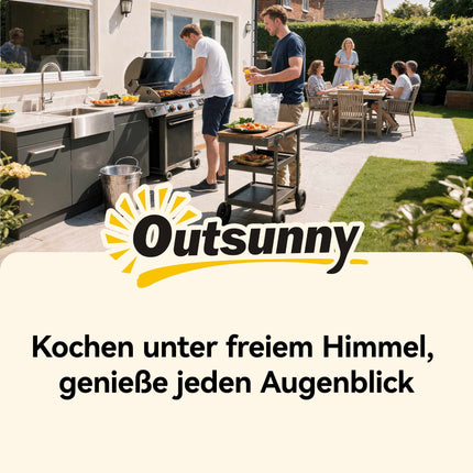 Outdoor-Grillwagen mit Rollen, Metall, 97x51x83 cm, Schwarz/Braun