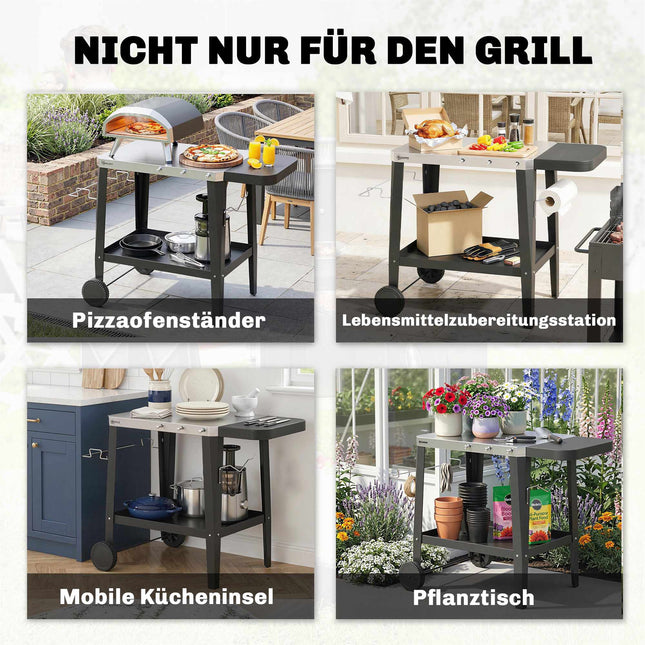 Outdoor-Grillwagen mit Rollen, Edelstahl, Schwarz, 115x67,5x80,5 cm