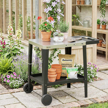 Outdoor-Grillwagen mit Rollen, Edelstahl, Schwarz, 115x67,5x80,5 cm