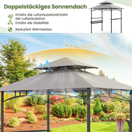 Pavillon für Außengrill mit Doppelter Dachkonstruktion & Seitenablagen
