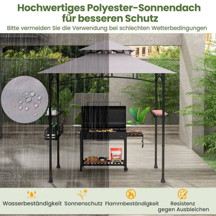 Pavillon für Außengrill mit Doppelter Dachkonstruktion & Seitenablagen