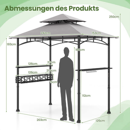 Pavillon für Außengrill mit Doppelter Dachkonstruktion & Seitenablagen