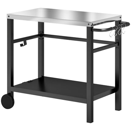 Outdoor Grill Table with Stainless Steel Top and Wheels