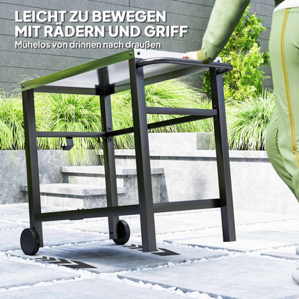 Outdoor Grill Table with Stainless Steel Top and Wheels