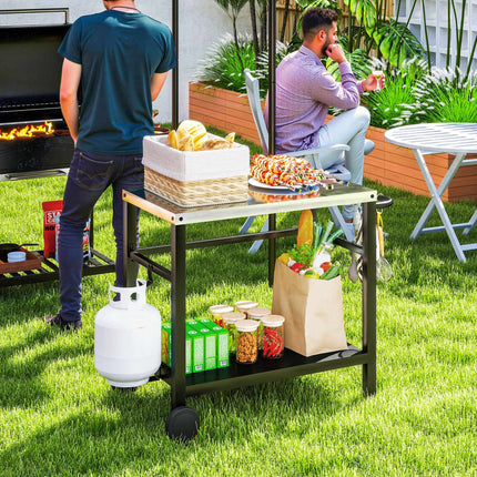 Outdoor Grill Table with Stainless Steel Top and Wheels
