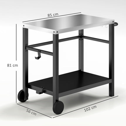 Outdoor Grill Table with Stainless Steel Top and Wheels
