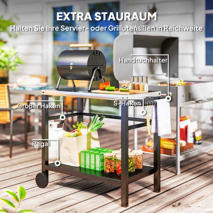 Outdoor Grill Table with Stainless Steel Top and Wheels