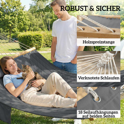 Outdoor Hängematte 200x140cm, Doppellagig mit Kissen & Tasche