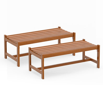 Outdoor-Esszimmerbank aus Hartholz, 2er-Set, 112 cm, Teaköl-Finish