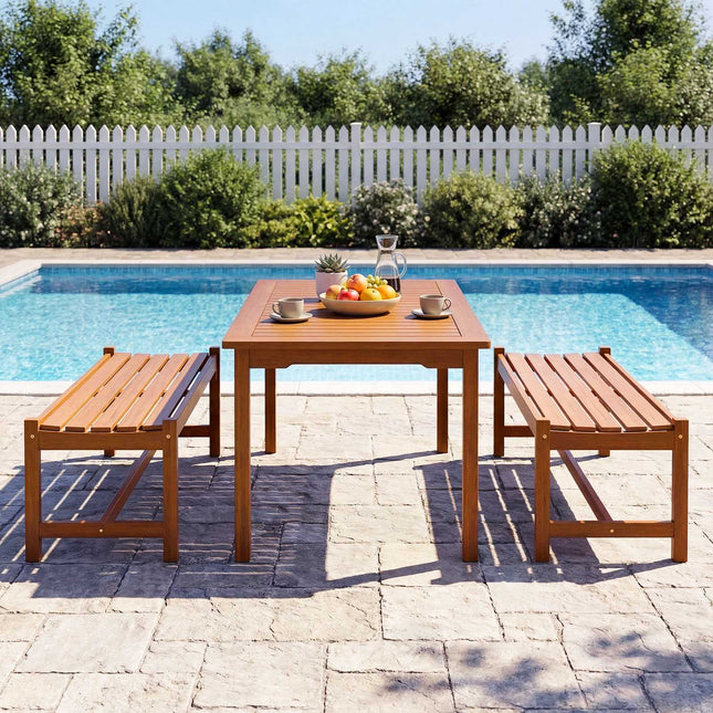 Outdoor-Esszimmerbank aus Hartholz, 2er-Set, 112 cm, Teaköl-Finish