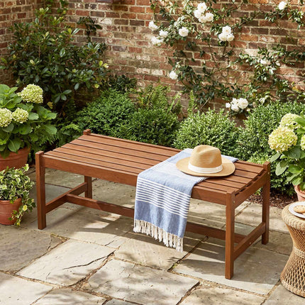Outdoor-Esszimmerbank aus Hartholz, 2er-Set, 112 cm, Teaköl-Finish
