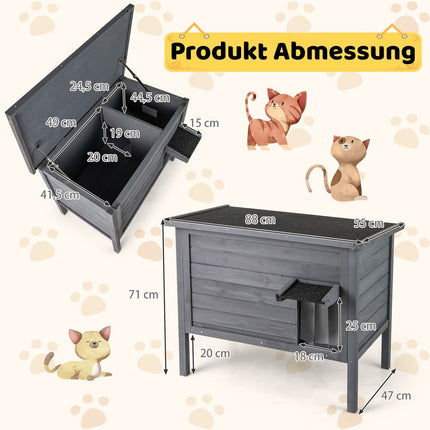 Outdoor Insulated Wooden Cat House with Foam Insulation