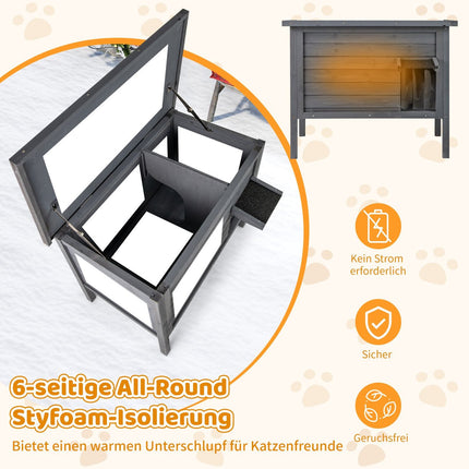 Outdoor Insulated Wooden Cat House with Foam Insulation