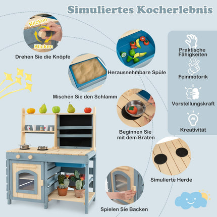 Matschküche für Kinder mit Wasserhahn und herausnehmbarem Spülbecken