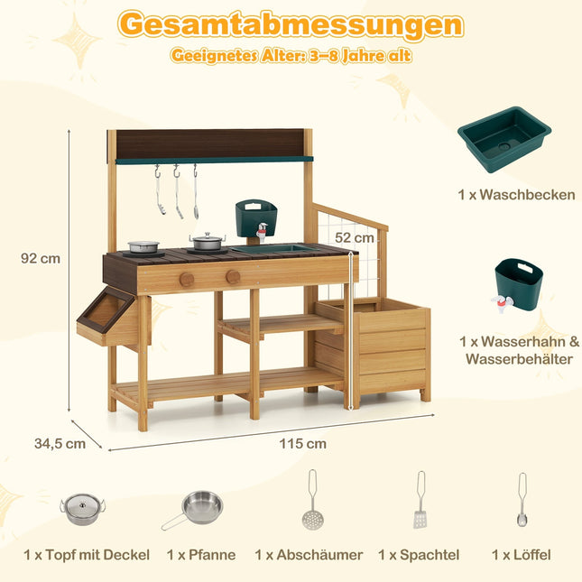 Matschküche für Kinder mit Spüle und Pflanzkasten