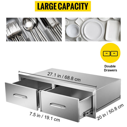 Outdoor Kitchen Double Drawers, 30 x 10 x 20 in, Stainless