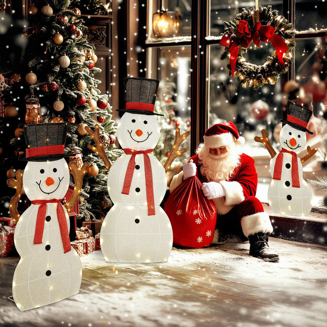 Outdoor LED Snowman Family Decoration, Waterproof, Steel