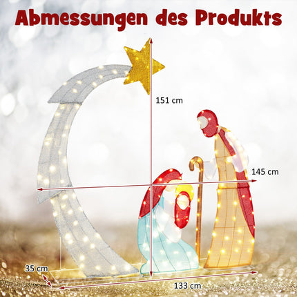 Beleuchtete Krippe für Draußen, 151 cm, 140 warmweiße LEDs