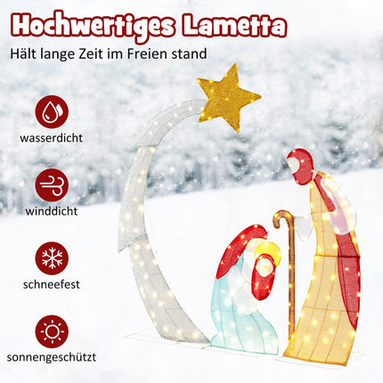 Beleuchtete Krippe für Draußen, 151 cm, 140 warmweiße LEDs