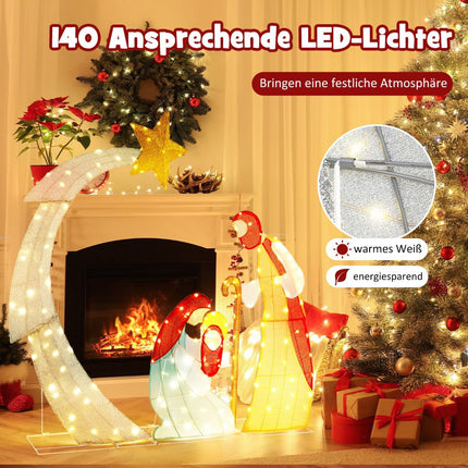 Beleuchtete Krippe für Draußen, 151 cm, 140 warmweiße LEDs