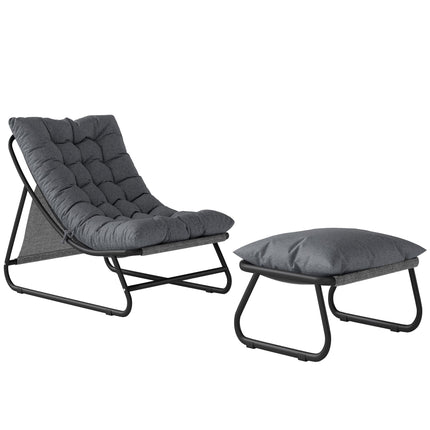 Outdoor Lounge Chair Set with Footstool, Dark Grey, 120kg Capacity