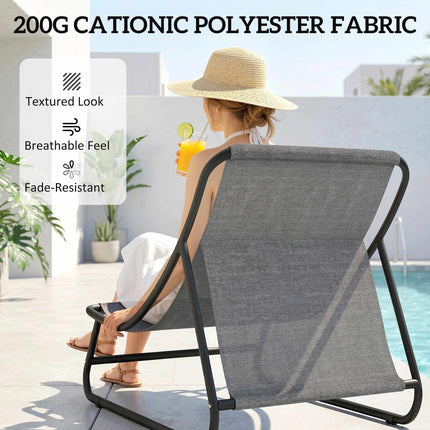 Outdoor Lounge Chair Set with Footstool, Dark Grey, 120kg Capacity