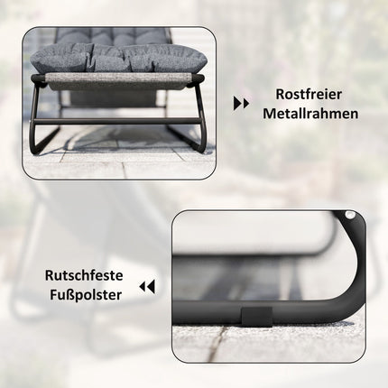 Outdoor Lounge Chair Set with Footstool, Dark Grey, 120kg Capacity