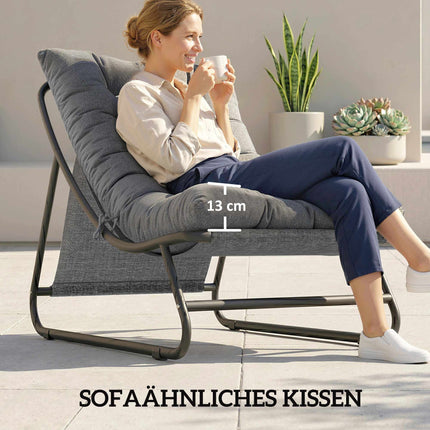 Outdoor Lounge Chair Set with Footstool, Dark Grey, 120kg Capacity
