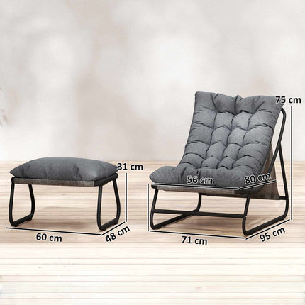 Outdoor Lounge Chair Set with Footstool, Dark Grey, 120kg Capacity