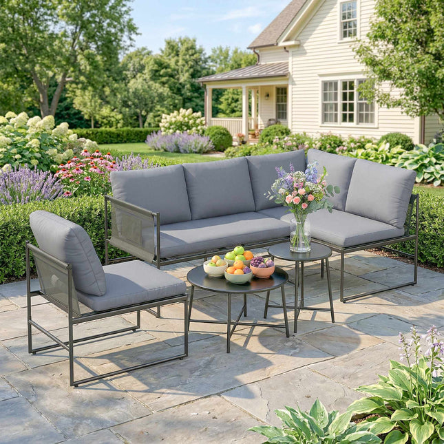 Outdoor-Loungeset für 4-5 Personen mit Sofa und Tisch