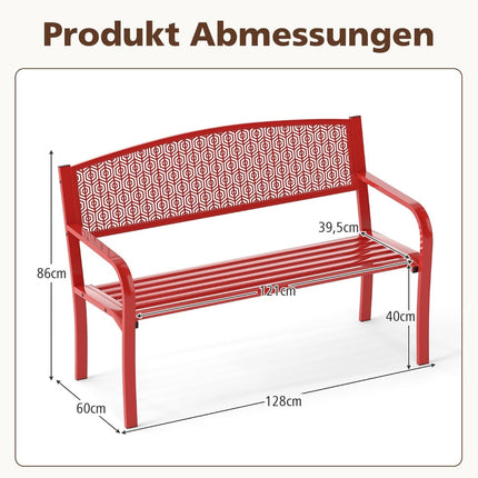 Gartenbank aus Metall, 2-3 Sitzer, Rot, 300 kg Tragkraft