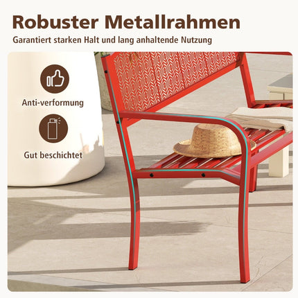Gartenbank aus Metall, 2-3 Sitzer, Rot, 300 kg Tragkraft