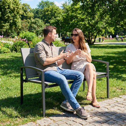Venkovní kovová lavice, 2místná, prodyšná látka, šedá