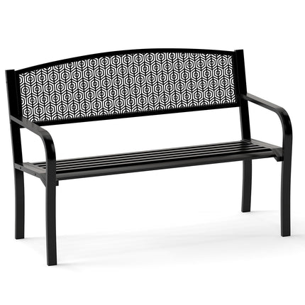 Outdoor Metal Bench, Weatherproof, 2-3 Seats, Black