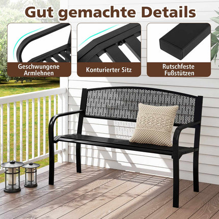 Outdoor Metal Bench, Weatherproof, 2-3 Seats, Black
